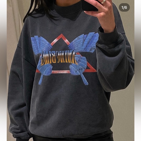 SOLD Anine Bing Harvey Crew Neck Butterfly in Washed Black Grey size M - Picture 4 of 15